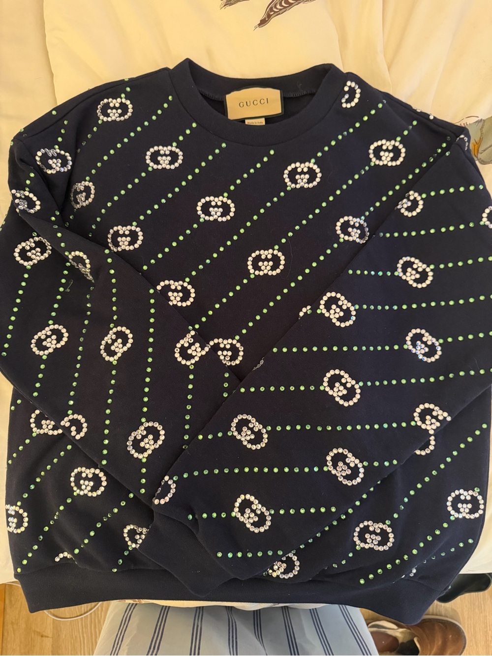 Gucci Crystal GG Embellished Navy Sweatshirt XS